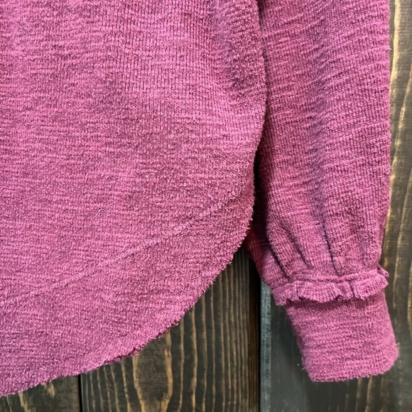 Anthropologie Pilcro Ruffle Sweater XS Purple Boho Heathered Stretch Curved Hem - Picture 6 of 9